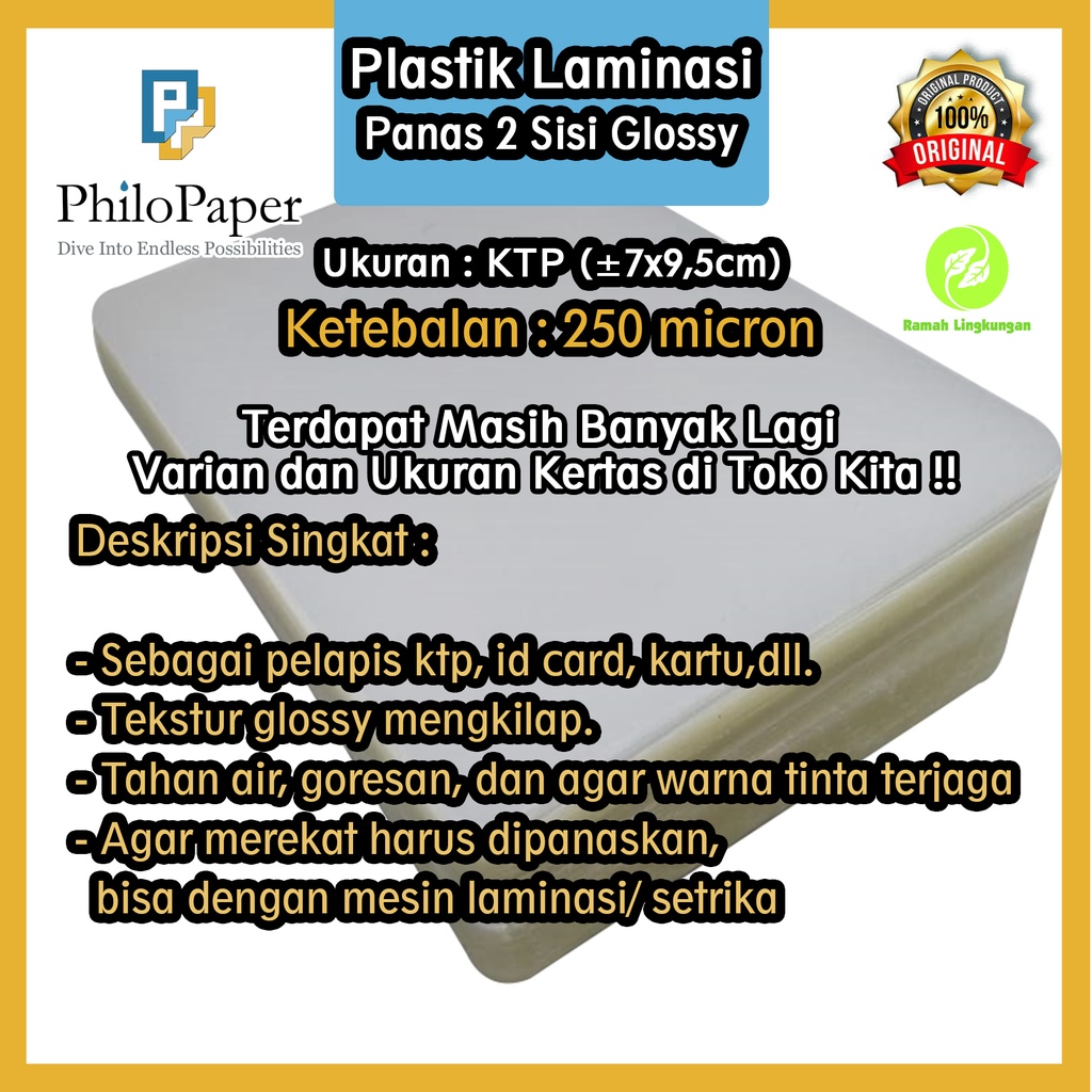 

Plastik Laminasi Panas Glossy 250 Micron Ukuran KTP