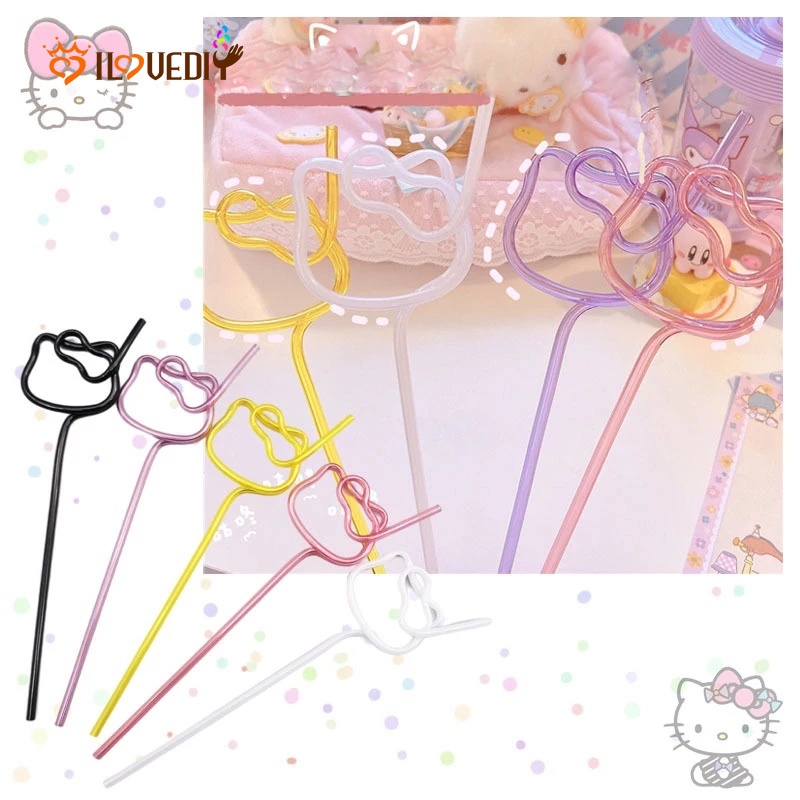 Sedotan Reusable Bentuk Kepala Kucing Warna Pink Untuk Pesta