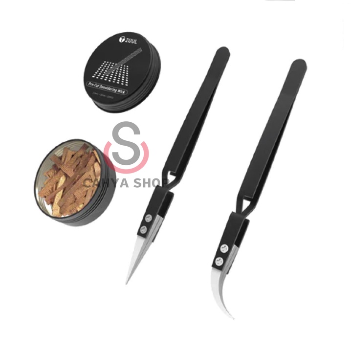 PINSET 2UUL SC69 Pre-cut Desoldering Wicks 2mm*25mm*100pcs with Reversed Ceramic Tweezers