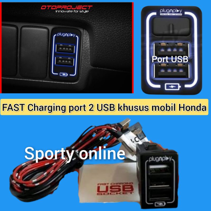 Charger Mobil USB Fast Charging khusus Honda