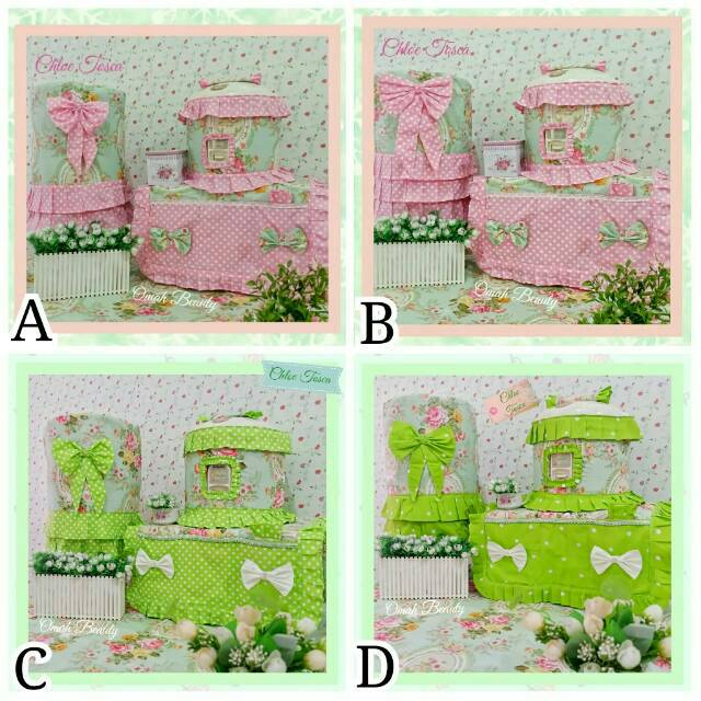 PREORDER GKM Shabby Sarung Galon Kulkas Magic Com Chloe Tosca Hijau Pink / GKM Shabbychic Bunga Mawa