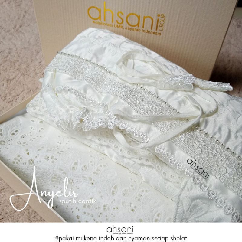 Anyelir Mukena Ahsani Sutra Ori Original Premium Full Bordir Bunga Hiasan Swaroski Cantik Ringan Ade