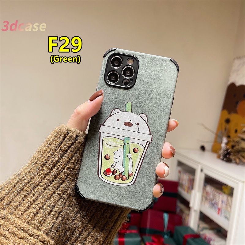 Casing Soft Case Realme C15 C21 C20 C12 C11 2021 5 5S 5i 6i C20A C17 7i C1 C2 C3 C3i realme Narzo 20 10 10A 20A 30A A15 A7 A5S A9 A5 2020 Cartoon Bear Milk tea Lamb Skin Leather Case