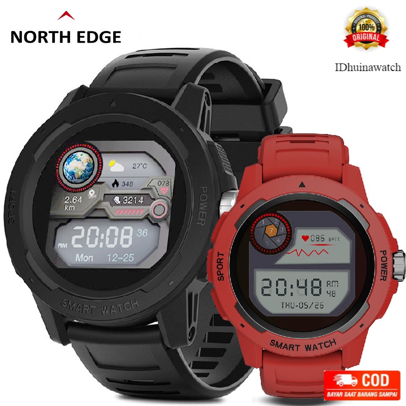 NORTH EDGE MARS2 Jam tangan pria asli Original Tahan Air IP68 Denyut jantung tekanan darah oksigen d