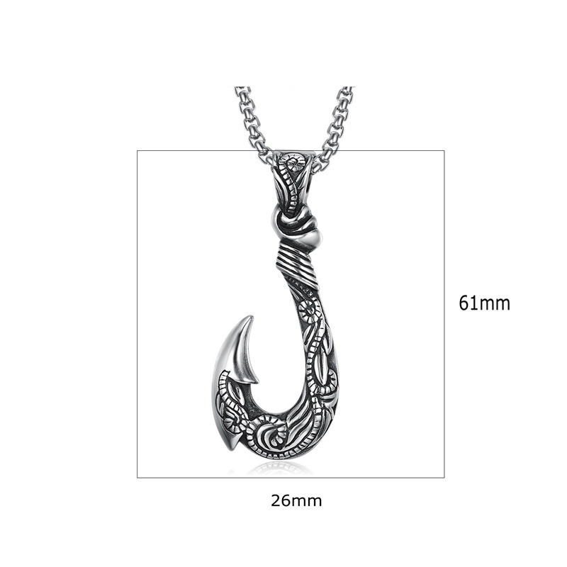 Retro Viking fishhook pendant necklace for men's punk jewelry