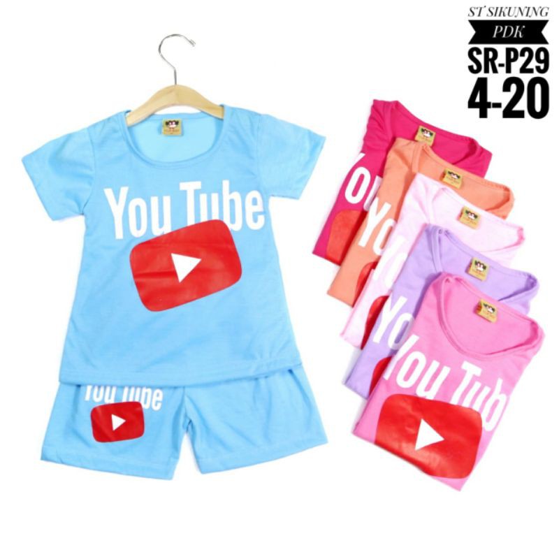 SETELAN SIKUNING PAKAIAN BAJU ANAK PEREMPUAN MOTIF YOUTUBE 2-7 TAHUN