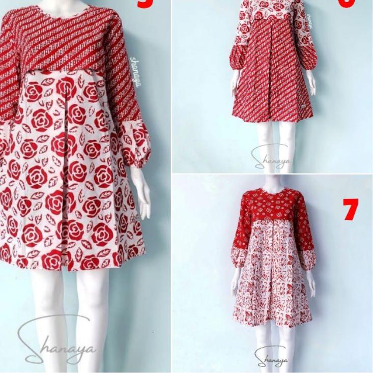 [WRP.26Au22ᵛ] Shanaya Batik Tunik Seling Garutan Merah Cap Batik Solo Atasan Batik Modern