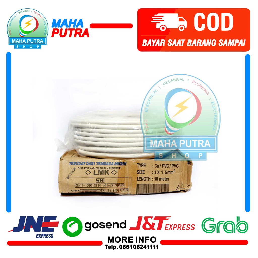 KABEL WARNA PUTIH NYM UKURAN 3X1.5 MM MERK VISICOM PANJANG 50 METER BEST SELLER. KABEL LISTRIK BEST