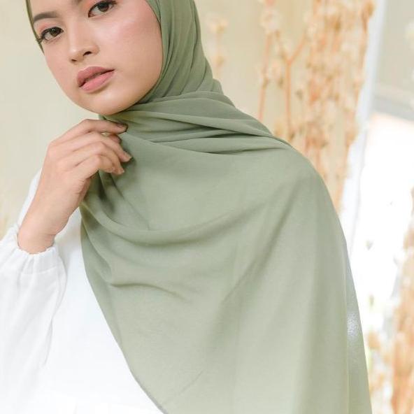 ♦ SAGE GREEN Pashmina Ceruty Babydoll ( Hijab Warna Sage Green ) ➴