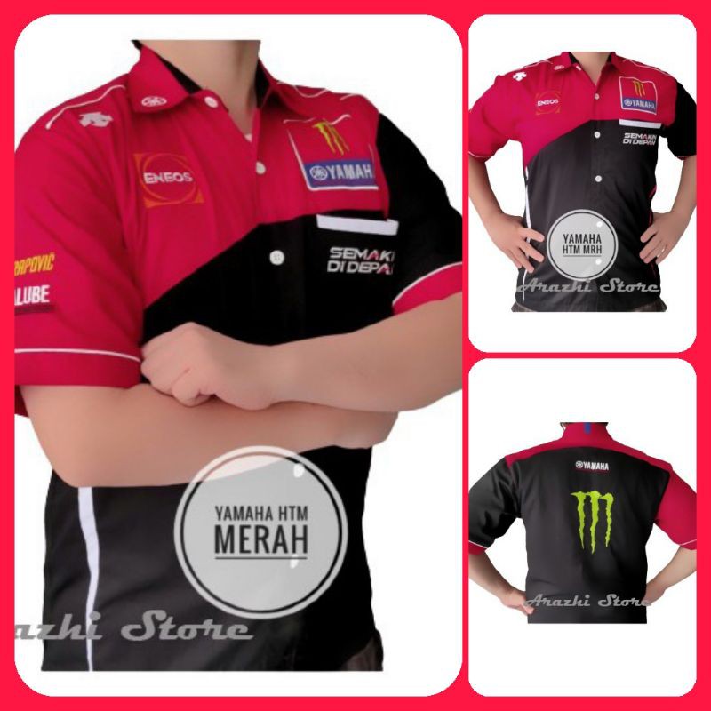 Seragam PDH Yamaha Merah Racing Team Kemeja Yamaha Hitam Merah Baju Komunitas Motor Yamaha Racing Te