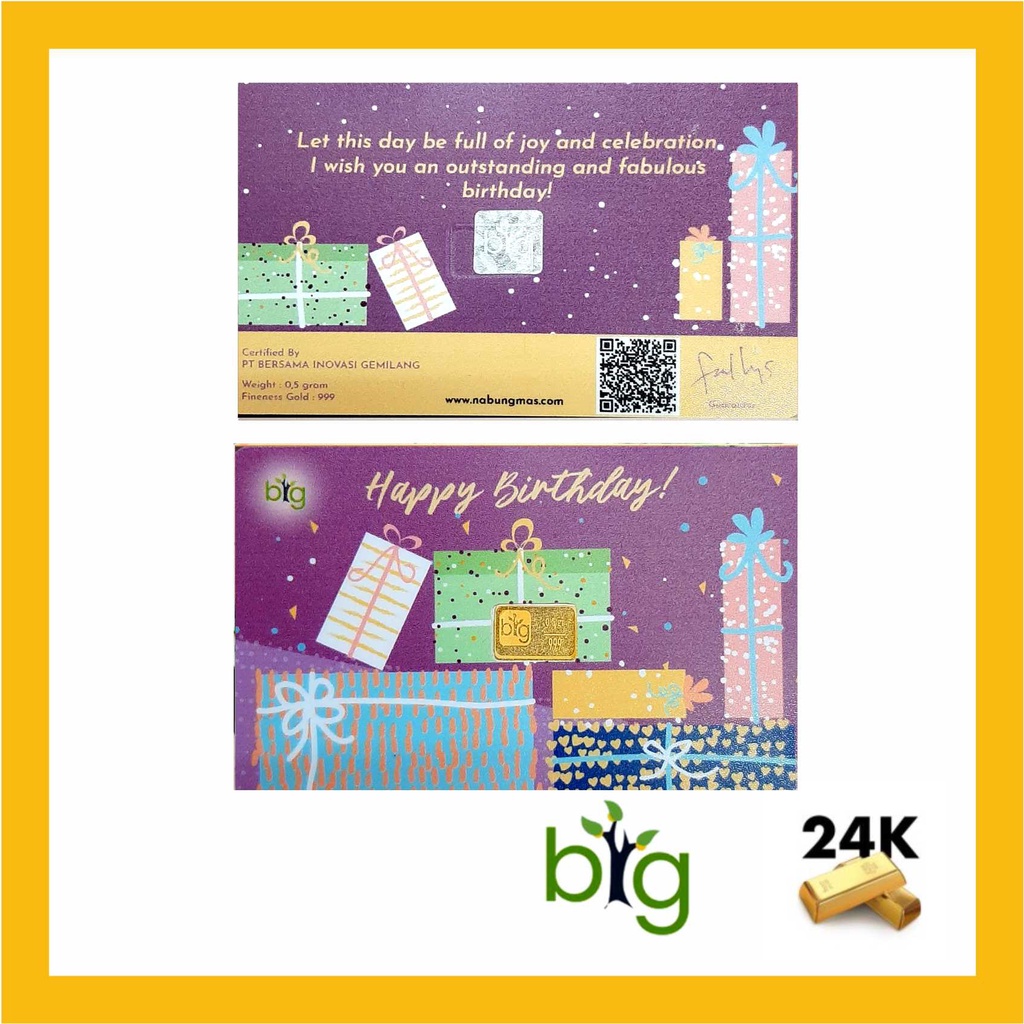 LM Emas Logam Mulia Big Gold0,5 0.5 Gram Edisi Happy Birthday/Ulang Tahun/Ultah Micro Kecil Batangan