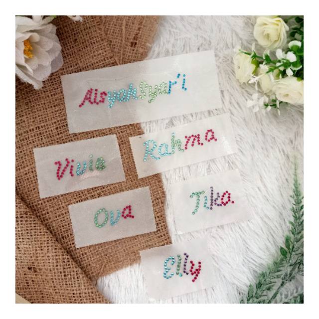 Logo khimar nama huruf inisial Swarovski Hotfix