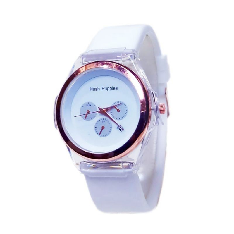 (Grosir)Jam Tangan Wanita Hushpuppies Bulat Crono3 Of Tanggal Aktif Strap Rubber(Terima Cod)