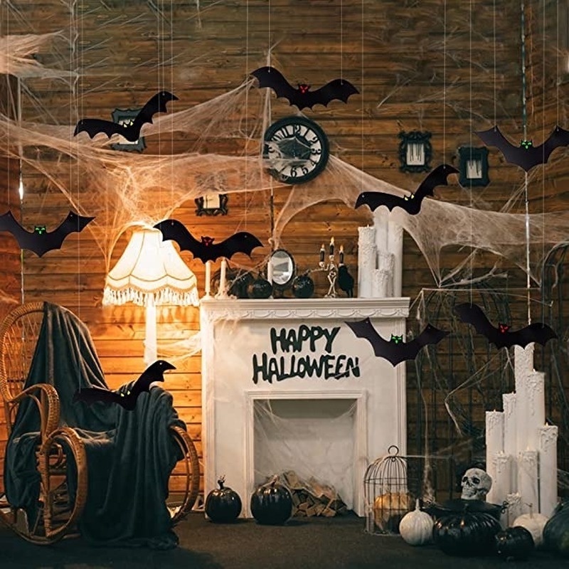 Bercahaya Mata Kelelawar Seram Spider Horriyfing Gantung Properti Rumah Berhantu Ornamen Perlengkapan Karnaval Sekolah Halaman Pintu Jendela Liontin Decro Dekorasi Pesta Halloween