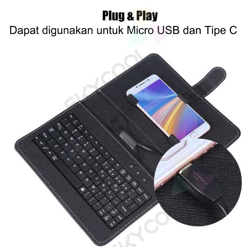 Kit Keyboard dan Mouse Berkabel untuk Tablet Ponsel Kompatibel Sistem OTG Android 4-8 Inci dengan Penutup PU Universal