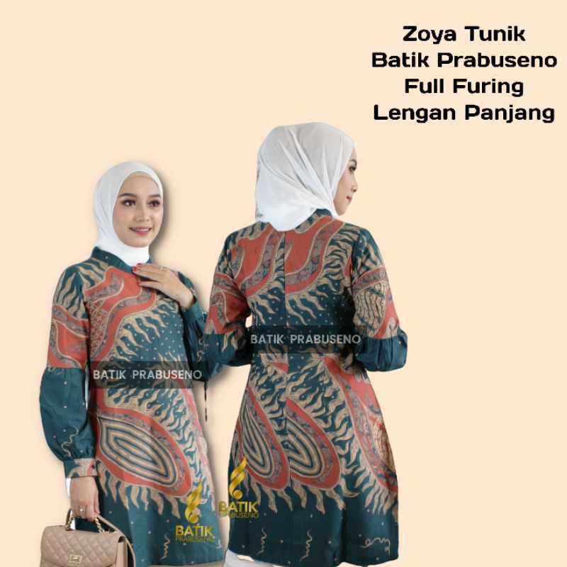 Zoya Atasan Baju Tunik Batik Wanita Lengan Panjang Full Furing Seragam Kerja Kantor Modern Katun Pri