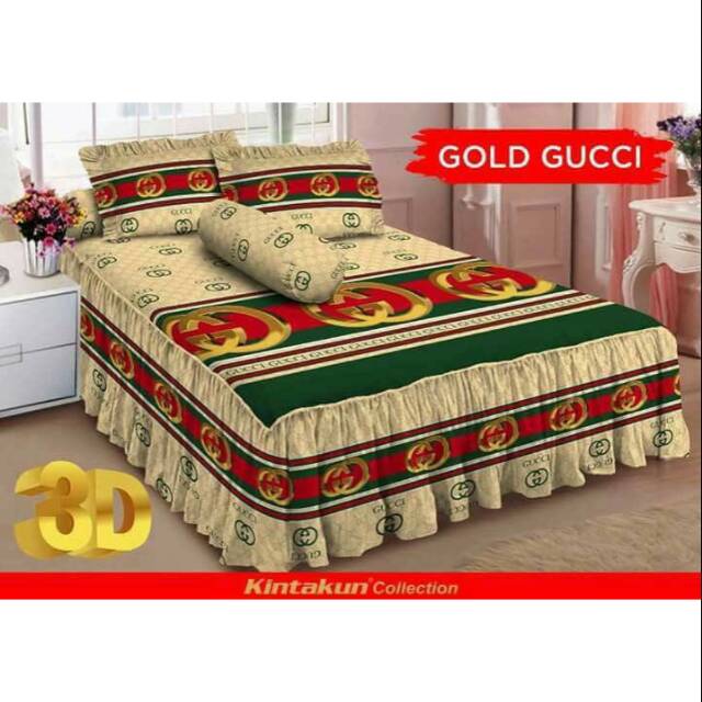Sprei rumbai kintakun gold gucci ukuran 180 x 200 cm