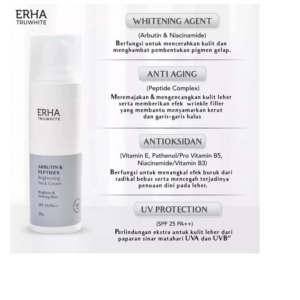 CS- ERHA Truwhite Arbutin &amp; Peptides Brightening Neck Cream 30g - Krim pencerah leher / menyamarkan kerutan leher / menyamarkan garis hitam di leher