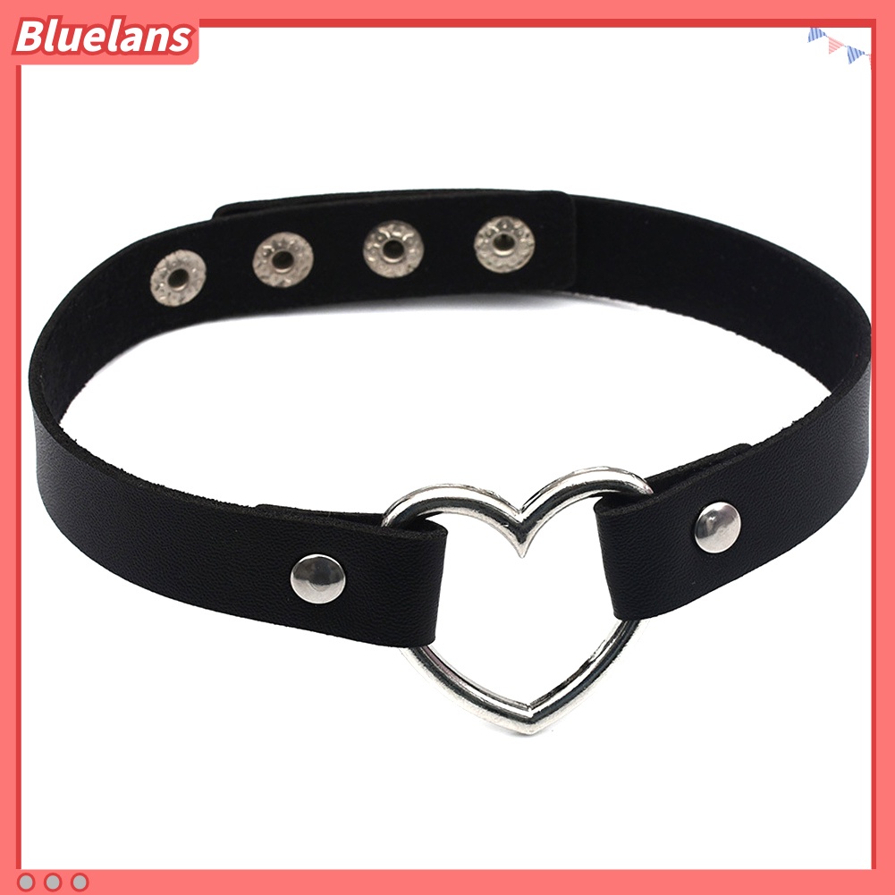 Bluelans Fashion Women Peach Heart Punk Collar Necklace Adjustable Faux Leather Jewelry