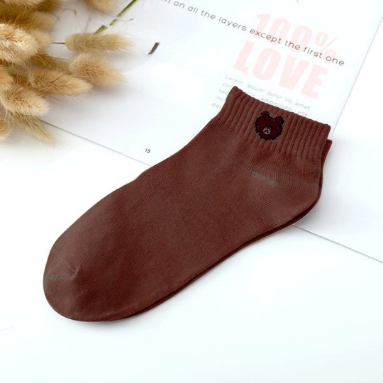 GGS D070 Kaos Kaki Ankle Dewasa Kaus Kaki Motif Bear Karakter Beruang Korea Unisex Murah-Coklat