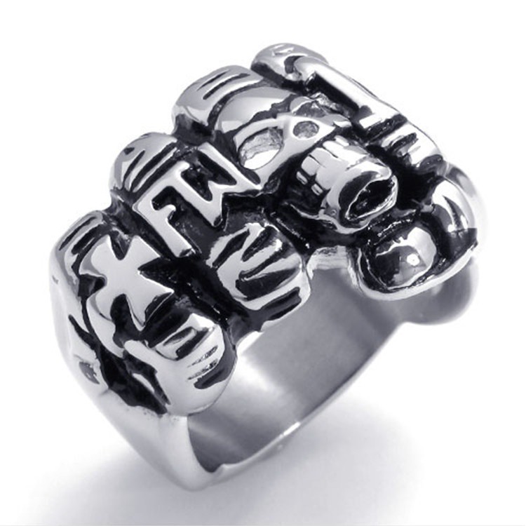 SEUSUK  Vintage Fashion Gothic Cross Men Fashion Punk Rock Biker Skull Fist FW Ring