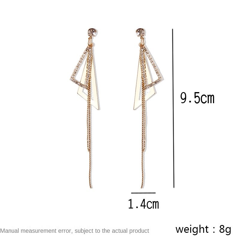 Anting Stud 925 Silver Needle Model Rumbai Panjang Bentuk Segitiga Bahan Zirkon Gaya Korea