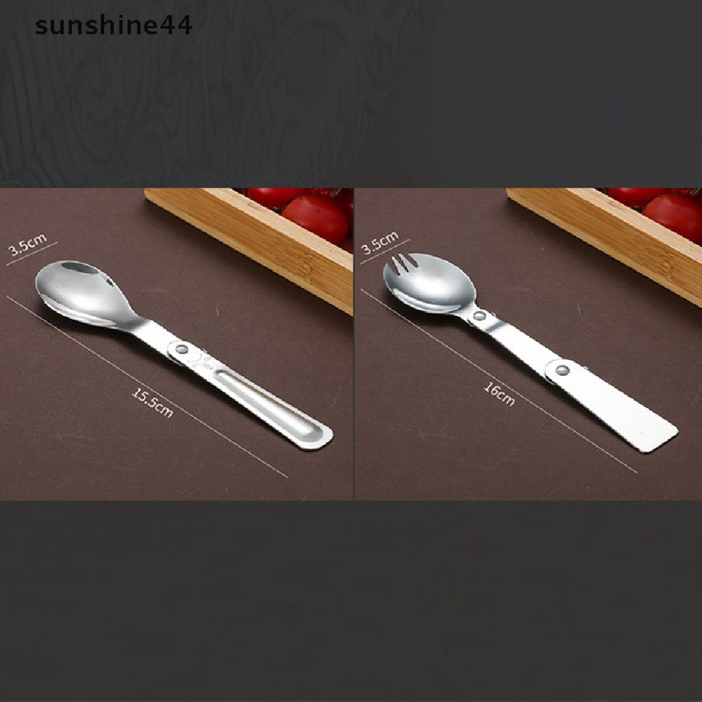 Sunshine Sendok Garpu Lipat Portable Bahan Stainless Steel Untuk Camping / Travel