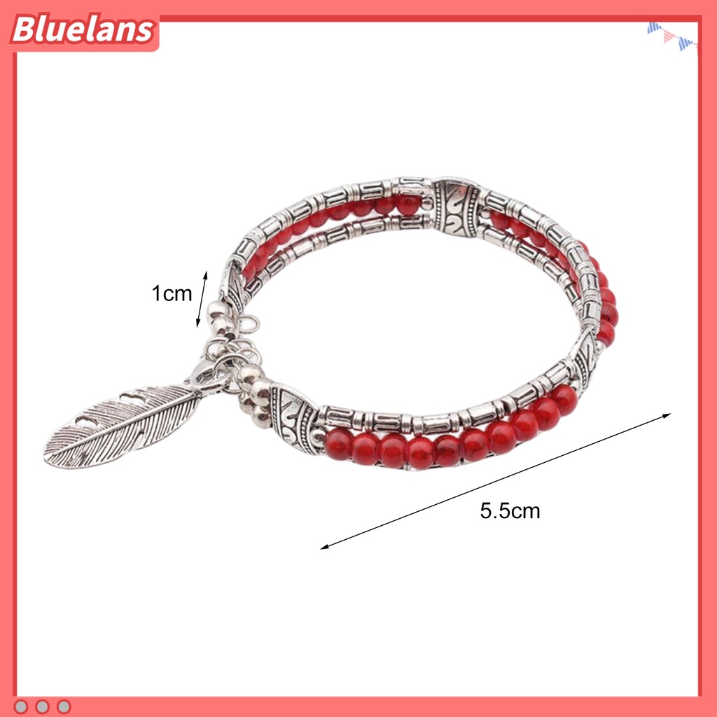 Gelang Tiga Lapis Bentuk Bulu Bahan Alloy Untuk Wanita