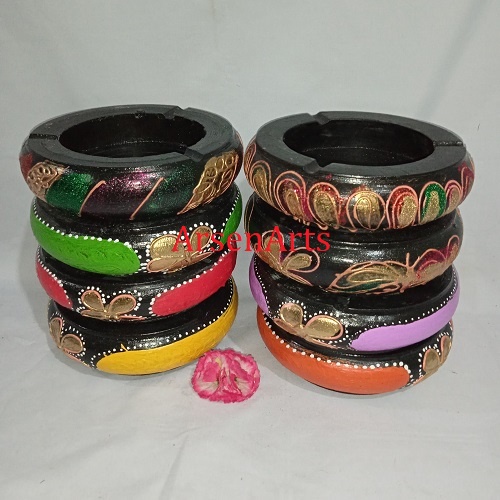 Asbak Kayu Asbak Rokok Asbak Unik Motif Painting Ukuran Sedang Diameter 15 Cm