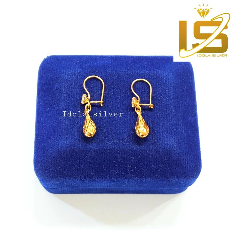 ANTING PERAK ASLI SILVER 925 LAPIS EMAS PUTIH MODEL AGOGO UKIR 1 PERMATA - PERHIASAN PERAK WANITA