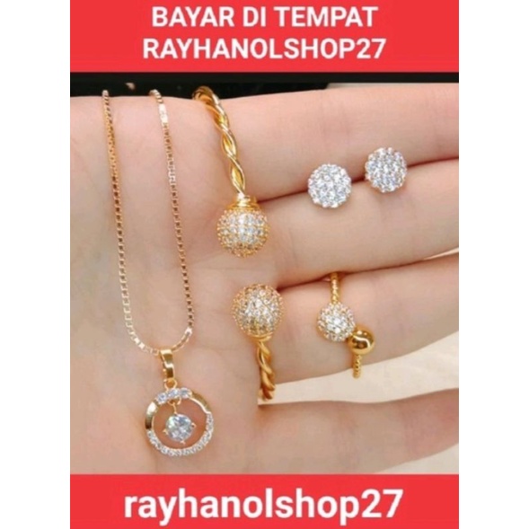 Set lengkap titanium motif bola anti karat lapis emas gold pilihan