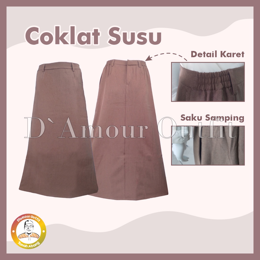 Rok Line A Panjang Wanita Formal Pinggang Karet Pakaian Kantoran Long Skirt Perempuan Kantor Polos Androk Bawahan Kerja Cewek Dewasa Anak High Waist Pendek Korean Style Jumbo Premium