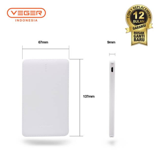 Power Bank  VEGER V41 10000mAh Slim cable Original Garansi 1 Tahun