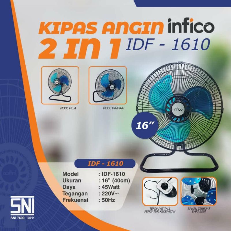 Kipas Angin 16 inch BESI Tornado SWING (Duduk, Dinding) INFICO IDF-1610