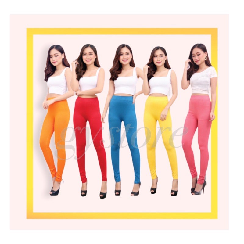 Celana Legging Wanita Import Polos Warna Pastel Fit to S-XXL