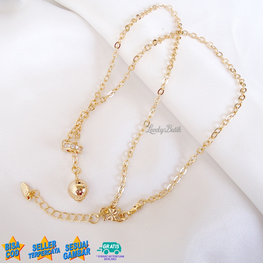 Lovelybutik Kalung Xuping G4bby Wanita Model Koye Bola Cincin Kristal lapis Emas