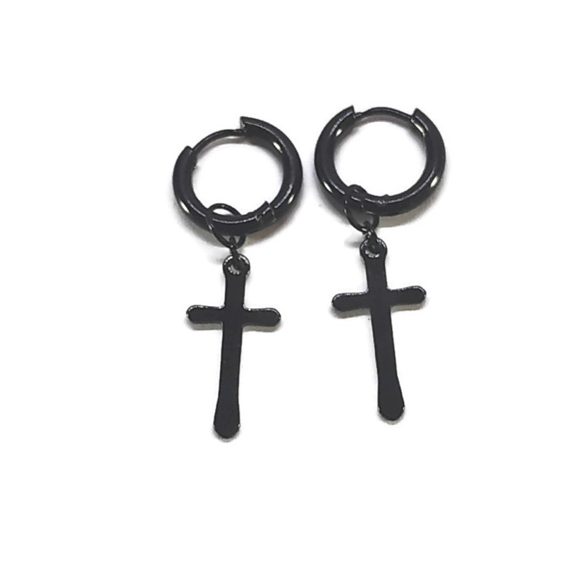 Anting Tindik Telinga Pria Titanium Model Bulat/Ring Bandul Salib Ala Kpop SILVER 10MM