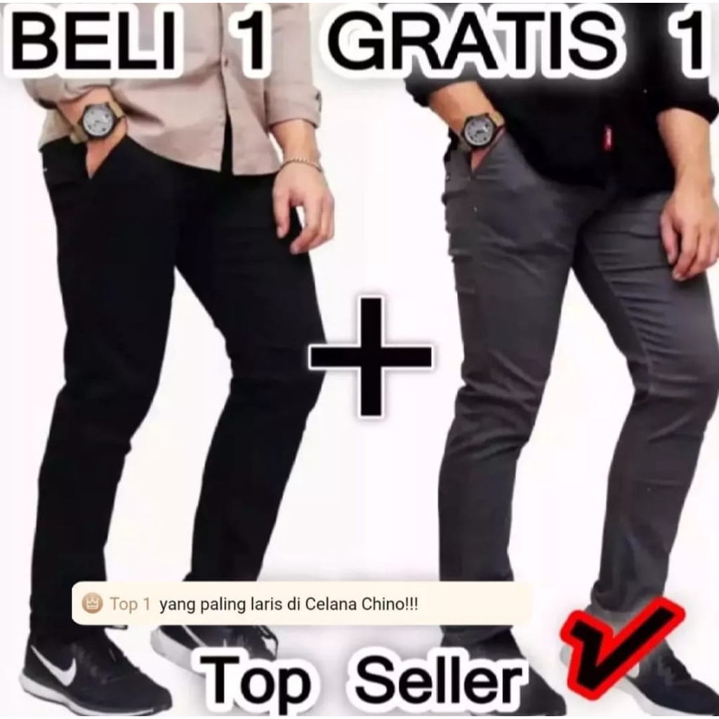 PROMO CELANA PANJANG CHINOS PRIA BELI 1 GRATIS 1