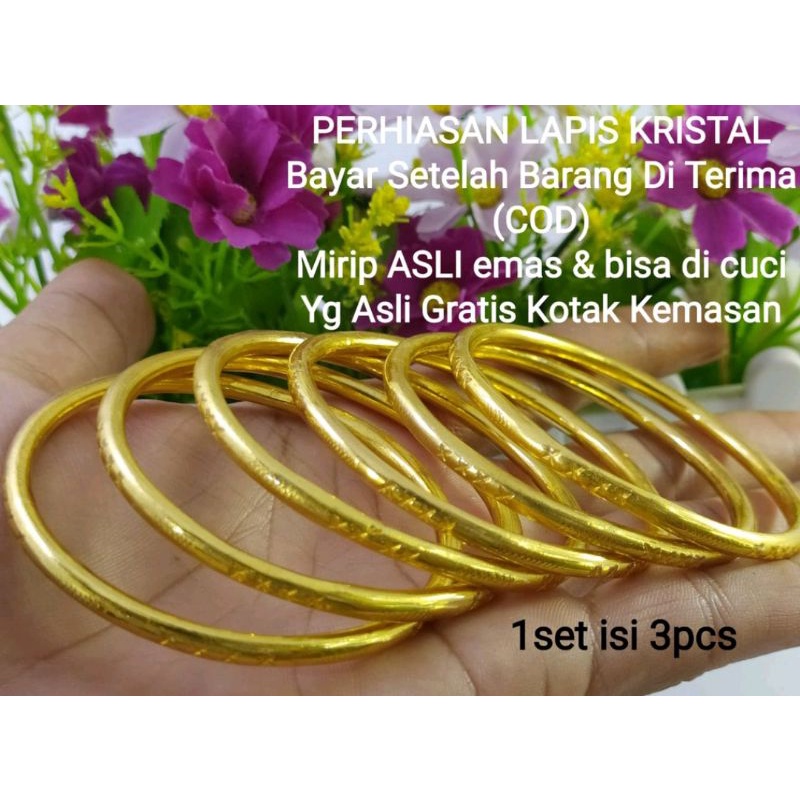 gelang keroncong emas lapis kristal set 3