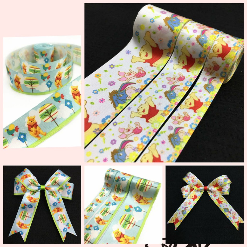 1 YARD - PITA KADO | PITA HAMPERS | PITA SATIN MOTIF WINNIE THE POOH (3 SIZE) | MOTIF KARTUN