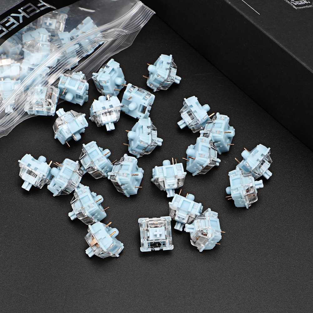 Feker 70 / 90 / 110 pcs Saklar Tactile 3 Pin Switch Axis Hot-swap Warna Biru Muda Untuk Keyboard Mekanik