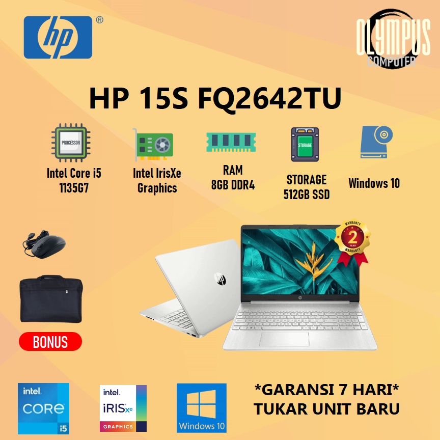 Laptop HP 15S FQ2642TU i5 1135G7 8GB 512SSD IRISXE W10+OHS 15.6FHD IPS