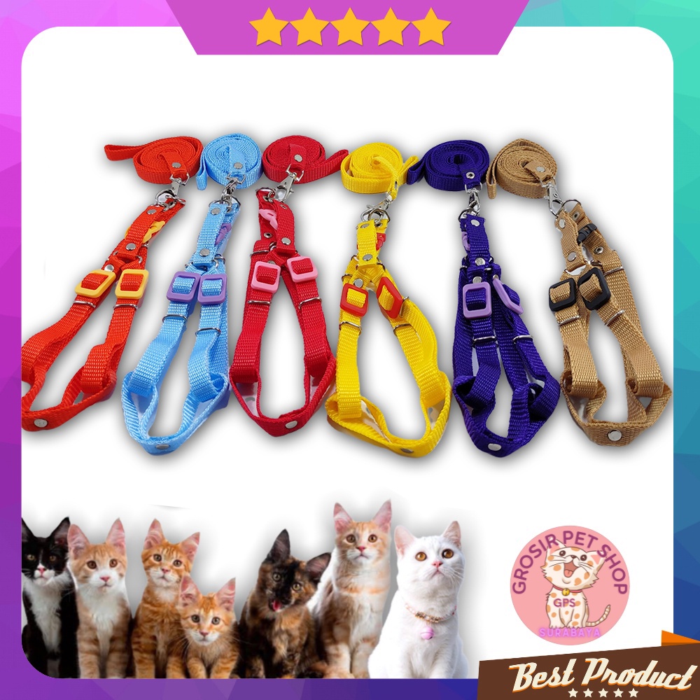 Tali harnes kucing / harness kucing model Y premium motif polos