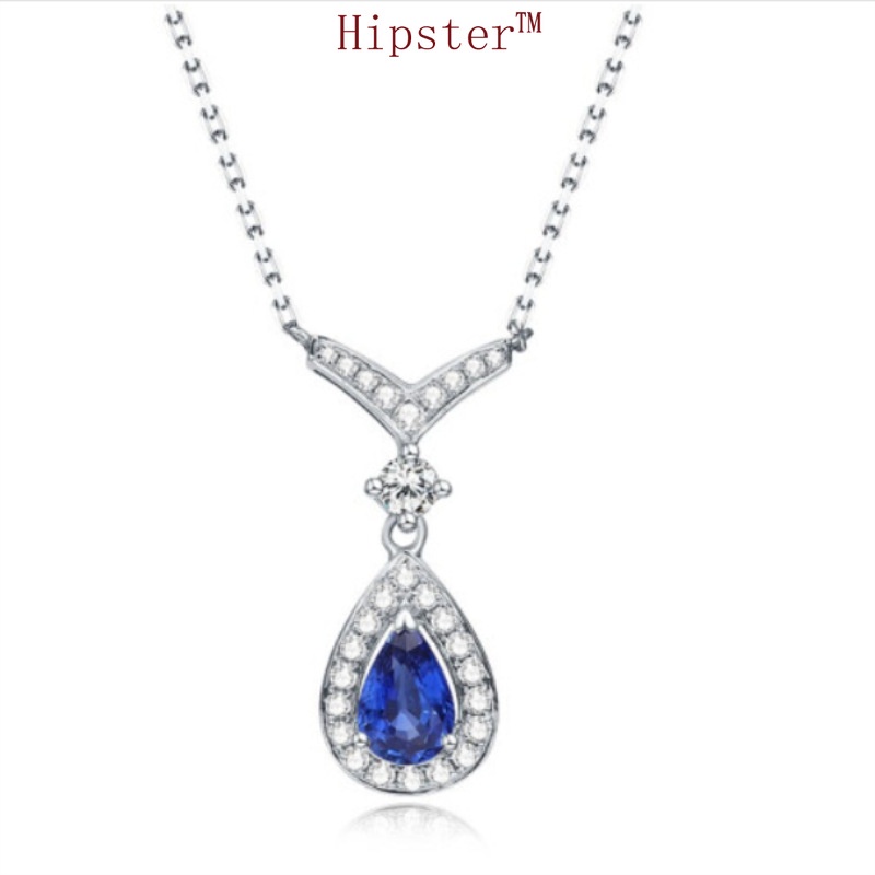 Retro Affordable Luxury Hot Sale Fashion Sapphire Pendant Diamond-Studded Necklace