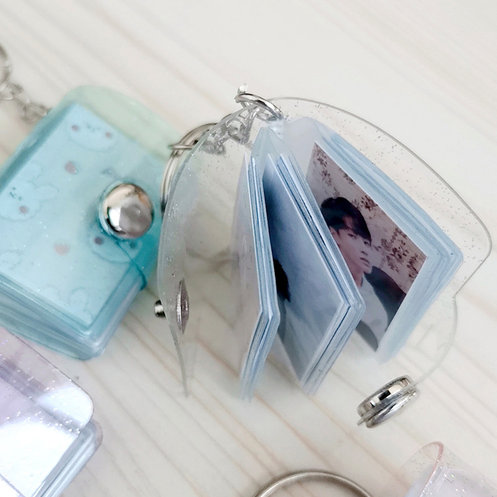 【ELEGANT】 High quality Photo Card Holder Transparent Binders Albums Mini Photo Album Photography 2 Inch Jelly Color 16 Pockets Card Stock 1 Inch Photos Holder Keychain