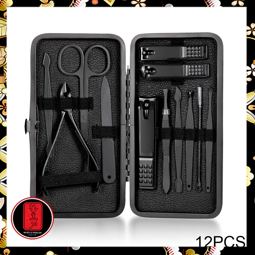 Biutte.co Set Perlengkapan Gunting Kuku Manicure Pedicure Nail Clipper 12 PCS - S0M020 - Black