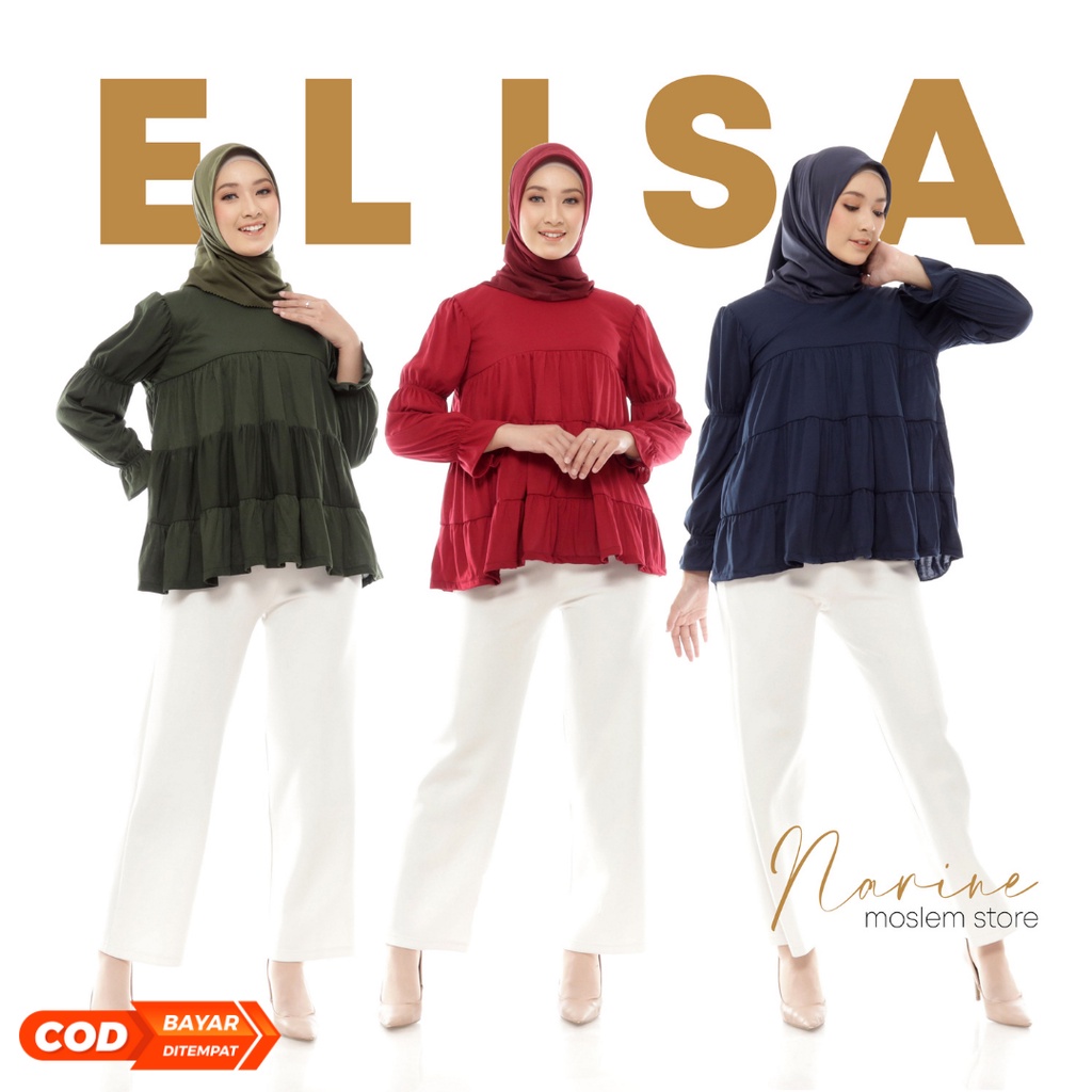 Baju Blouse Atasan Wanita Muslim Hijab Kekinian Bahan Kaos Katun Lengan Panjang Warna Merah Biru Hij