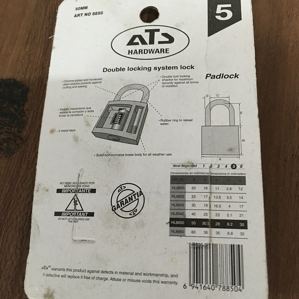 Gembok Kuningan merk ATS berkualitas 50mm Brass Padlock HL8850