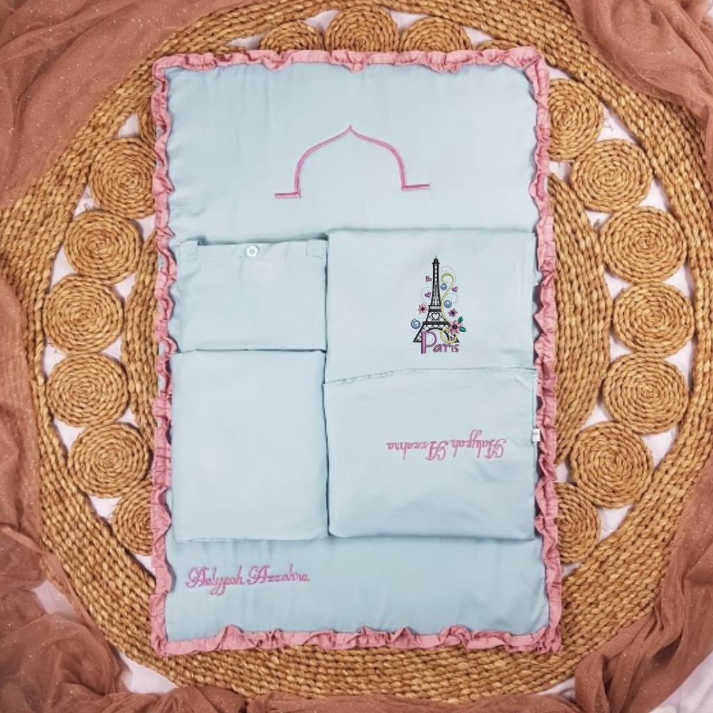 MUKENA SAJADAH ANAK DEWASA FREE CUSTOM BORDIR NAMA PARIS / MUKENA ANAK SEKOLAH