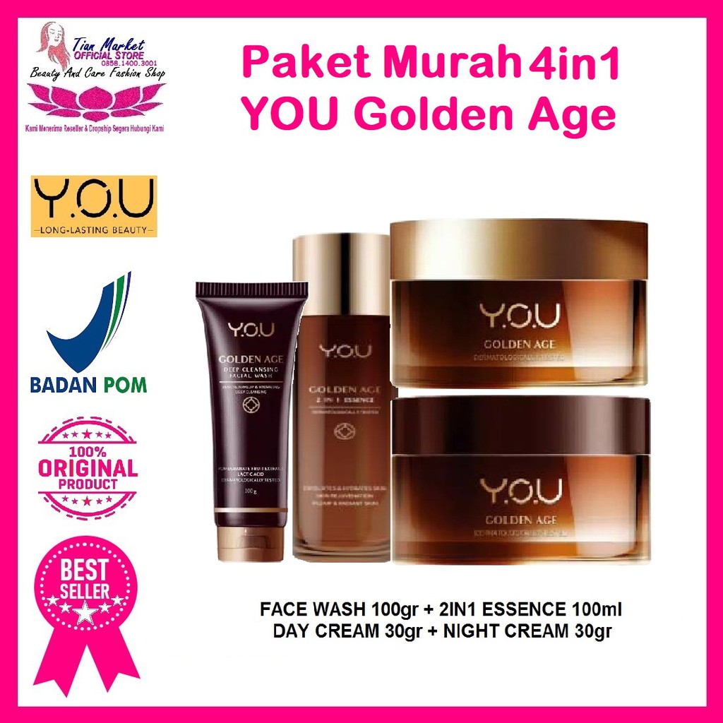 Face Wash 2in1 Essence Serum Day Night Cream Paket 4in1 YOU Make up Golden Age Series 30gr Ori BPOM